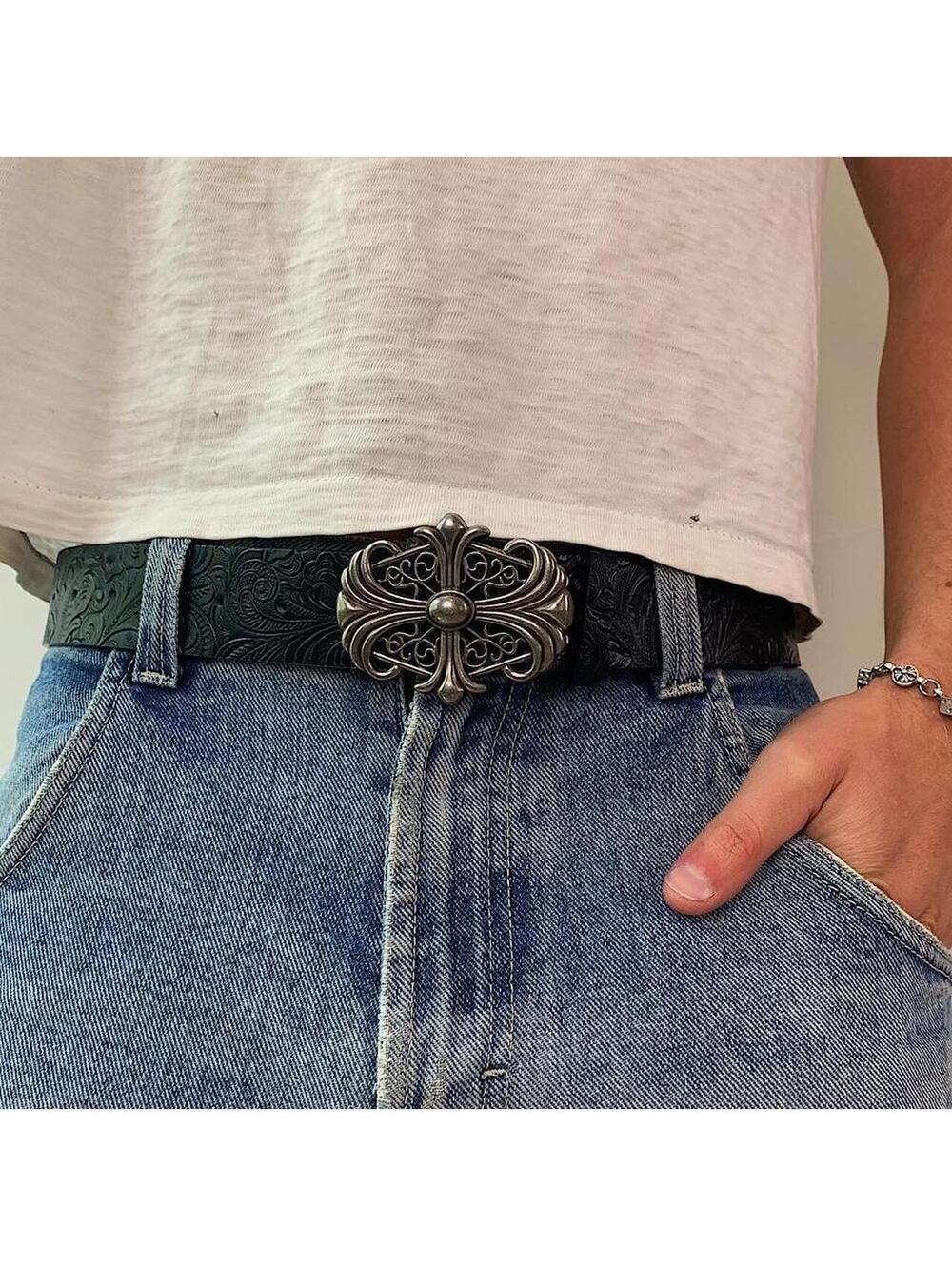 Y2K Black Navy Unique Cross Belt 38 Inch